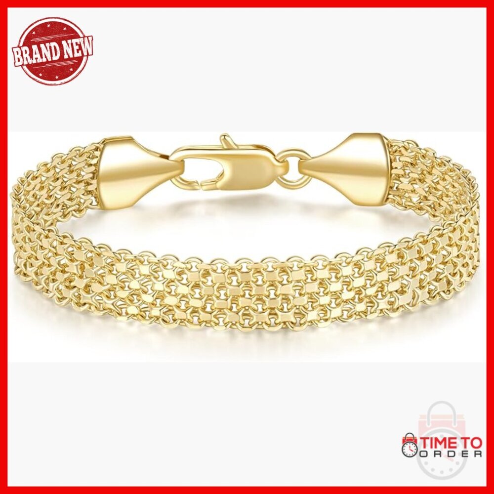 14K Gold Mesh Link Bracelet, Lobster Clasp, 6.5-9 Inches, Modern Chain